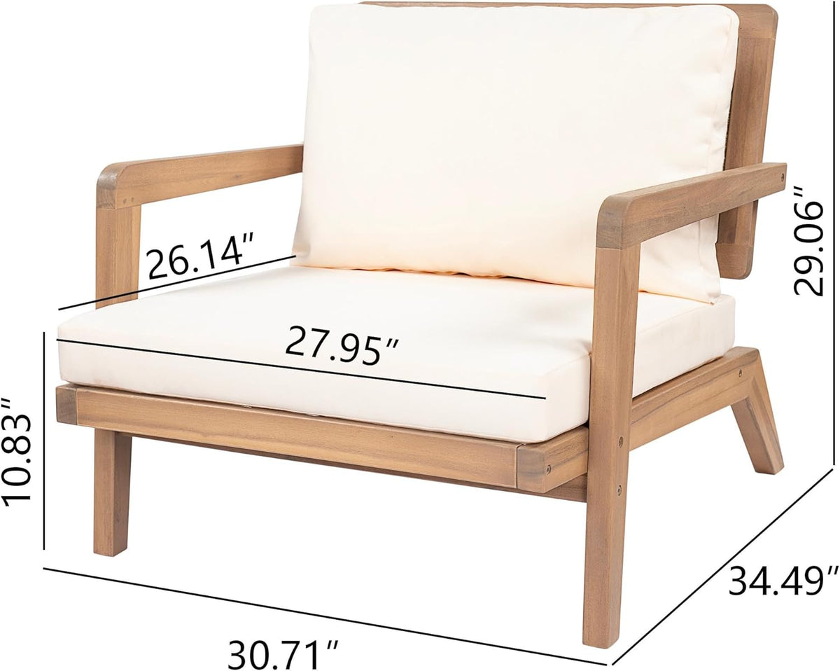 Christopher Knight Home Maeve Set of 2 Mid Century Modern Patio Furniture Acacia Wood Club Chairs, Outdoor Lounge Chairs, Relaxing Armchairs/Accent Chairs with Cushions for Patio, Light Teak+Beige