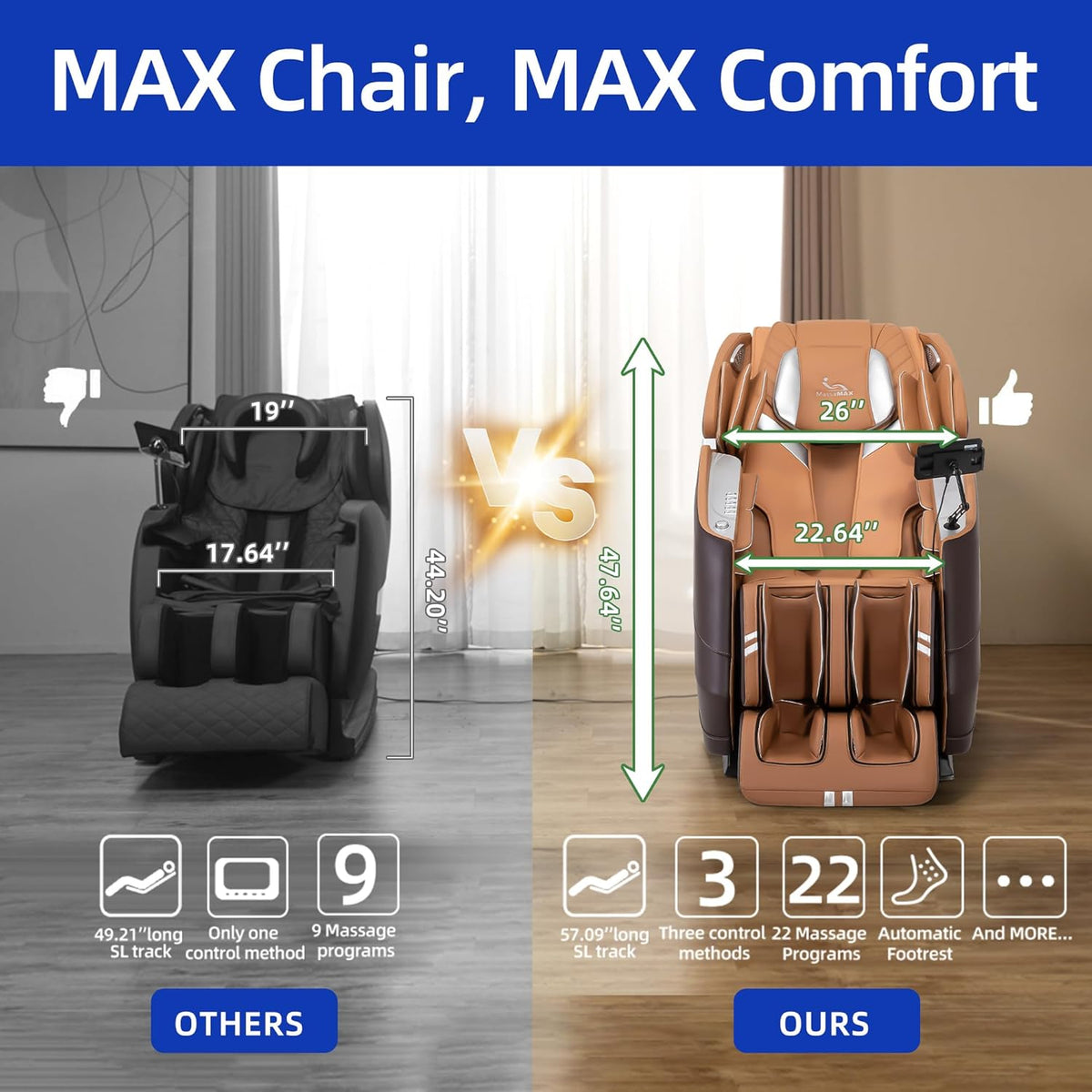 MassaMAX 4D Plus Massage Chair for Big & Tall People Full Body Massage Up to 6'10" & 500 lbs, 59" SL Track, OTA Cloud Upgrade - Never Outdated, APP Control, 27+ Modes, Auto Footrest Extension A580