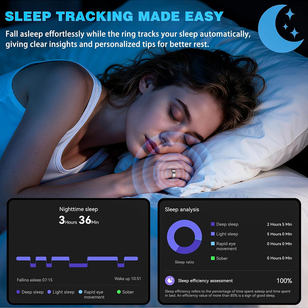 Smart Ring for Women Men, Activity Tracker, SpO2, Heart Rate Monitor, Sleep Monitoring, IP68 Waterproof Fitness Ring for iOS & Android (Silver 13)