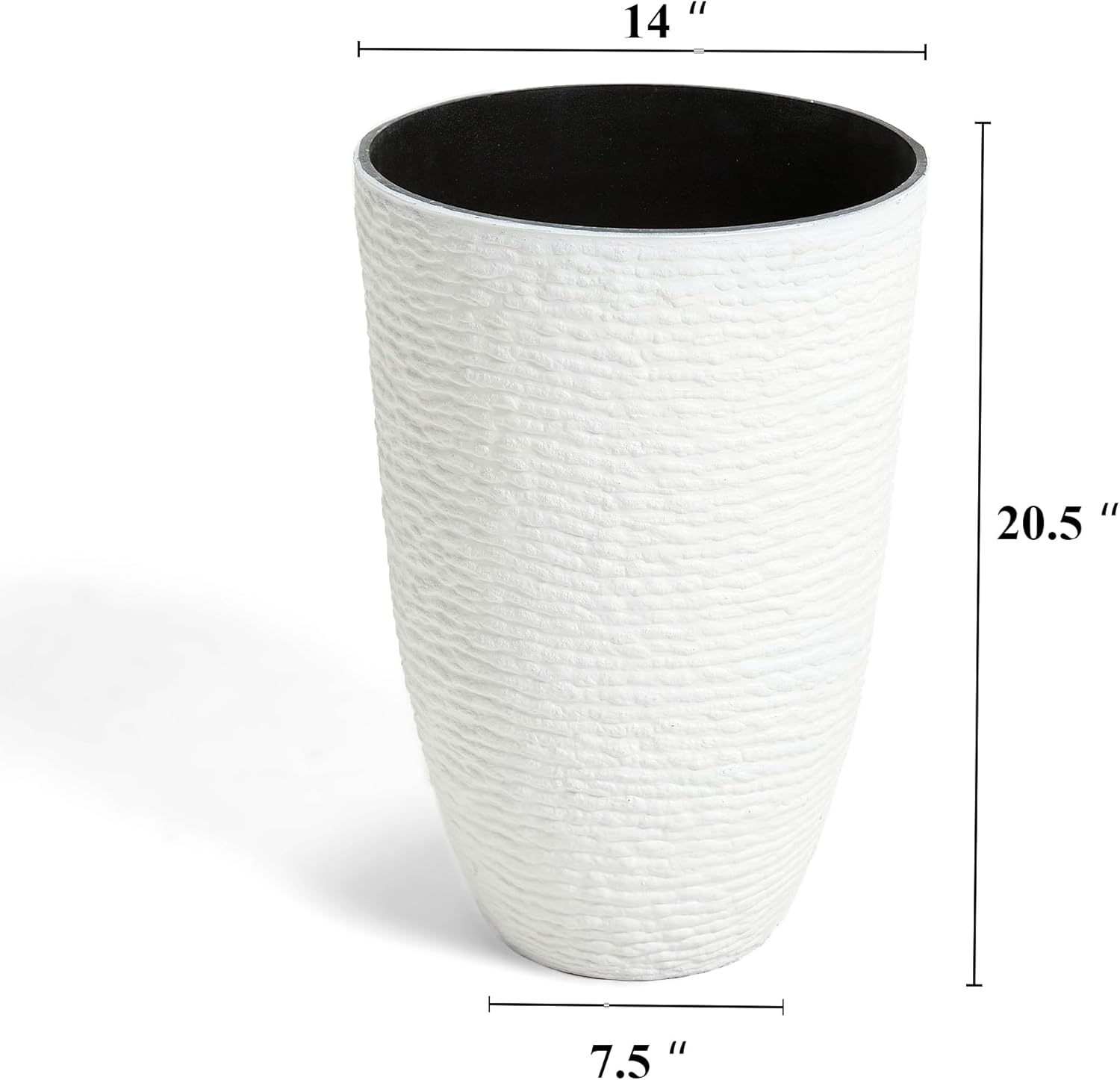 Worth Garden 2-Pack 21" H. White Tall Planters - 14'' Dia Resin Large Round Flower Pots for Outdoor Plants Trees - Imitation Stone Finish Plastic Indoor Front Porch 9 Gallon Decorative Container Patio