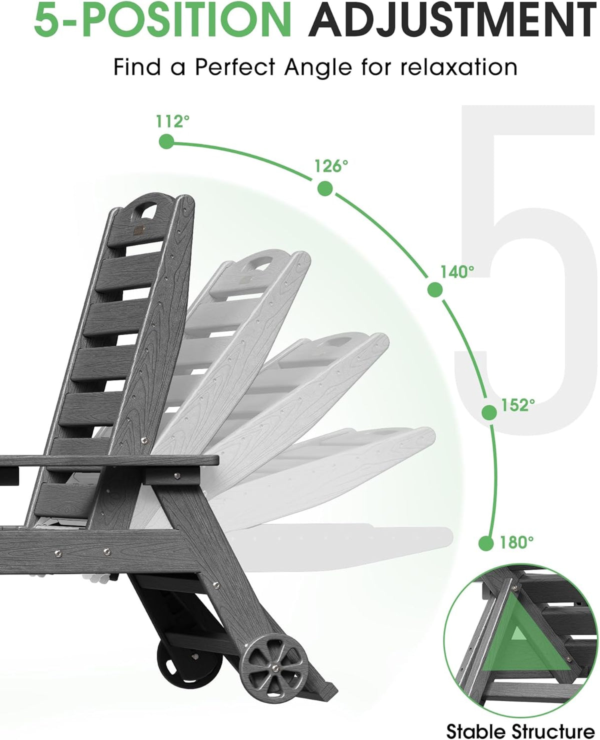 Lounge Chair Outdoor Set of 2, HDPE Chaise Lounge Outdoor, Pool Lounge Chair for Pool Poolside Deck Backyard Patio, Dark Grey