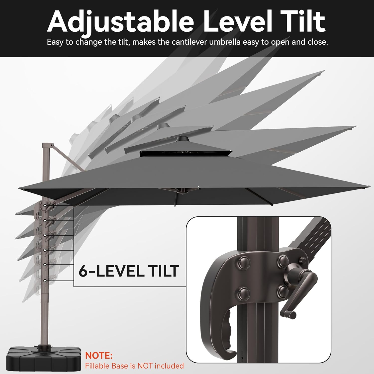 9x12 FT Patio Umbrella, Large Cantilever Rectangular Double Top Heavy Duty Offset Umbrellas with 360° Rotation, Outdoor shade for Garden Deck Pool, Gray