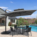 10x10 FT Cantilever Patio Umbrella Double Top Outdoor Square Large Heavy Duty Aluminum Offset Umbrellas with 7 Level Tilt 360-degree Rotation for Pool Garden Deck, Grey