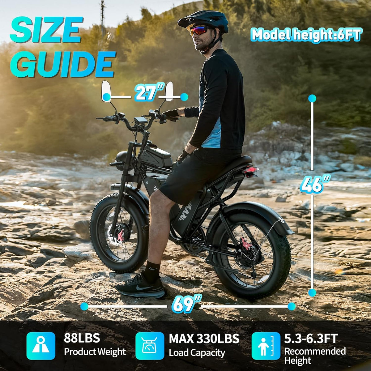 YVY 1500W Peak Electric Bike for Adults, 35MPH Top Speed 48V 20Ah Battery eBike, UL2849 Certified Mountain e-Bike for Hill Climbing, 20" Fat Tire All-Terrain, Full Suspension