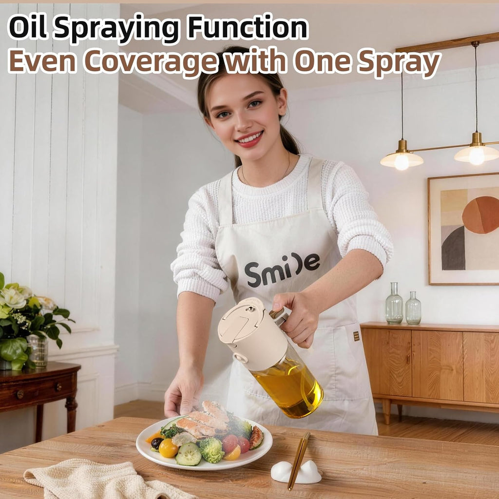 580ml/19.6oz Olive Oil Sprayer Bottle for cooking, 3-in-1 Oil dispenser Bottle + FREE 2-Piece Kitchen gadgets (Basting Brush & Spice Shaker) - Perfect for kitchen, Air Fryer, Baking, BBQ & Salad.