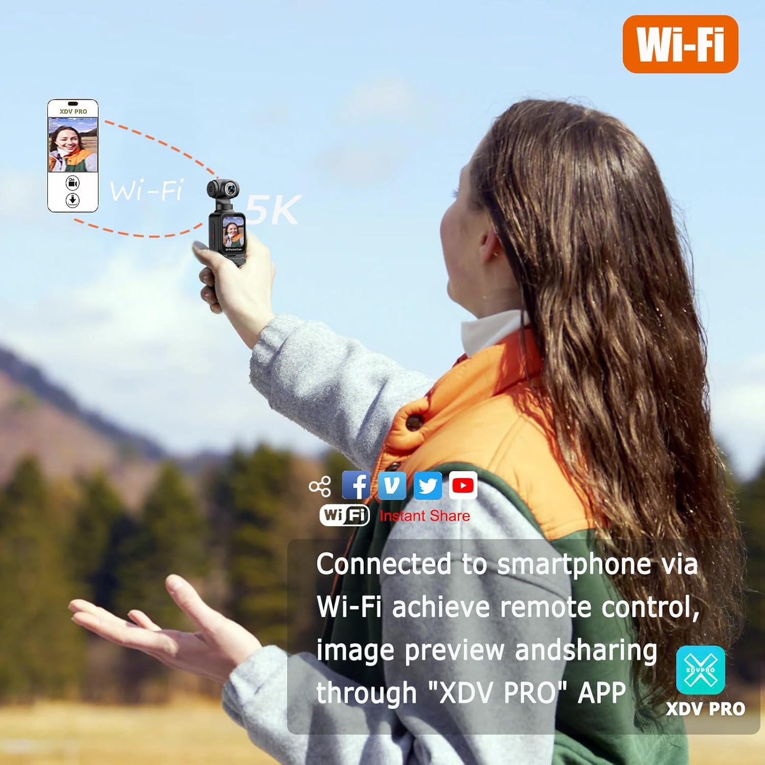 Pocket Camera 5K with Face Detection Automatic Rotating Lens, Vlogging Camera Body Cam with Rotatable Touch Screen, External Mic, Remote Control, 64GB Card
