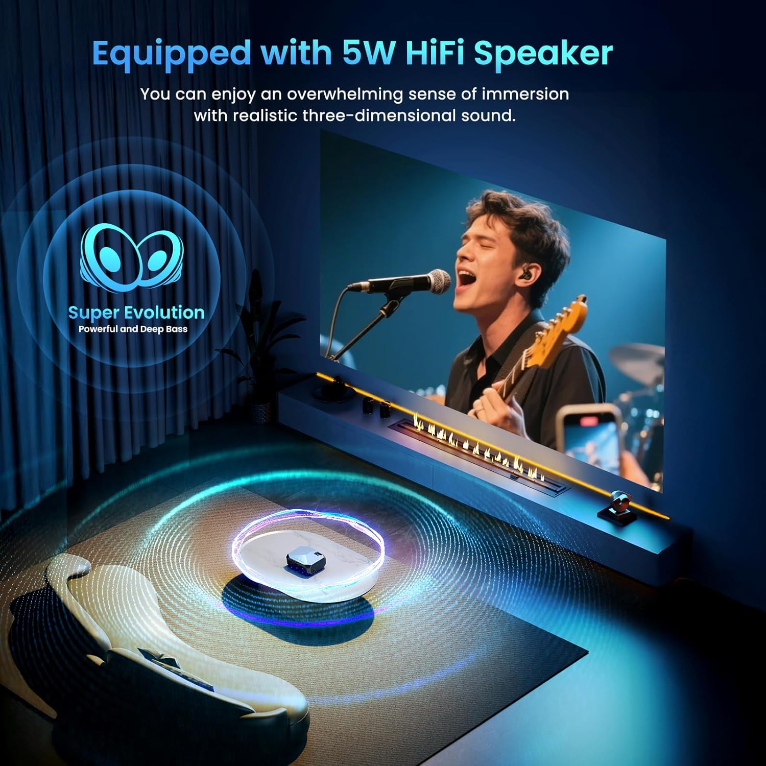 Compatible with Netflix/High Brightness Smart Projector with WiFi 6 and Bluetooth 5.3, 4K Outdoor Movie Projector with Prime Video/YouTube, Portable Proyector Compatible with HDMI/USB/iOS/Android
