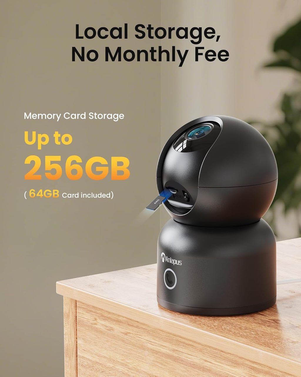 Anlapus A50 4K Pan/Tilt Home Indoor Security Camera, Plug-in WiFi Pet/Baby Monitor with One-Touch Call, AI Human/Pet/Face Tracking, 2.4/5 GHz, Two-Way Talk, Night Vision, 64G Memory Card Storage