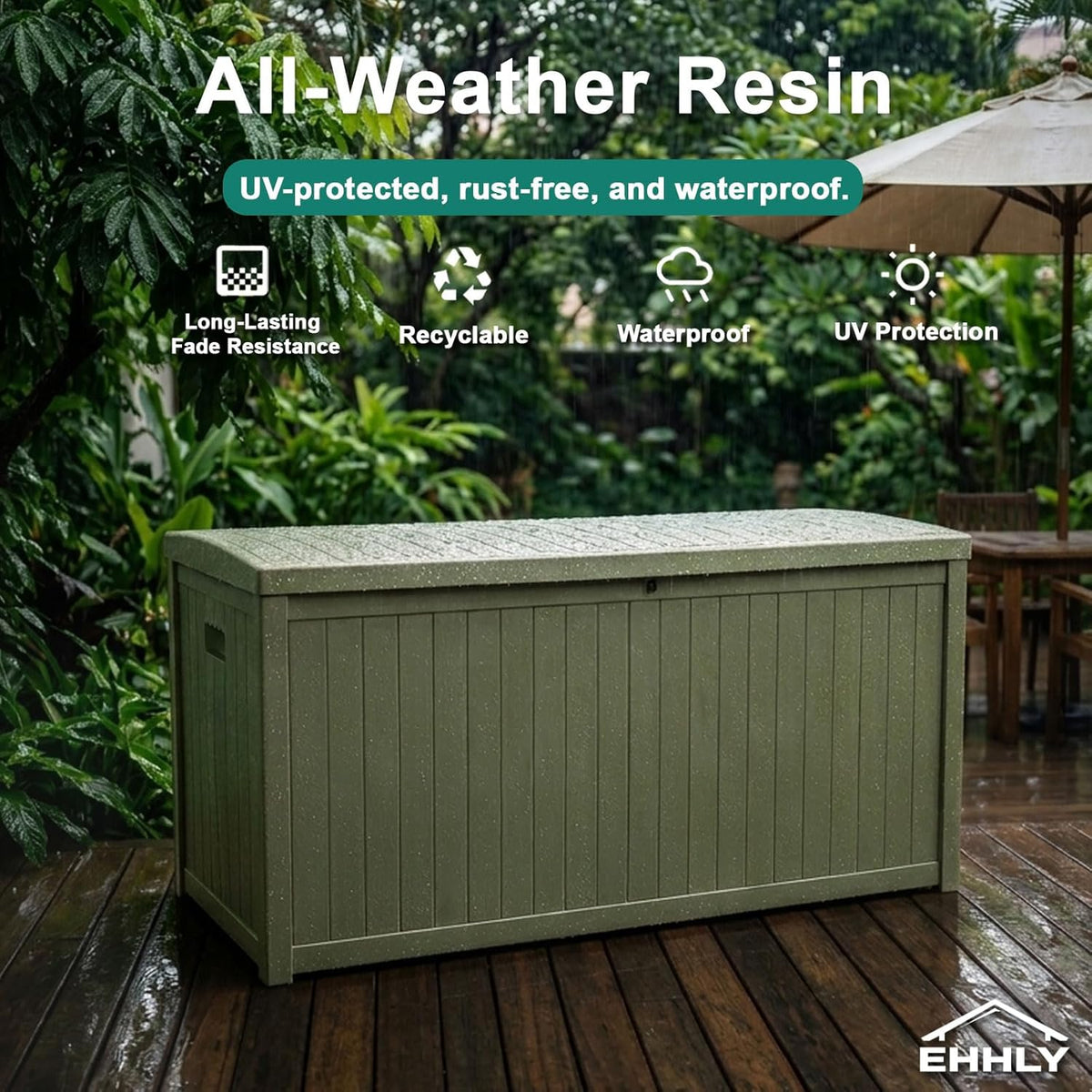 EHHLY Outdoor Storage Box Large-120 Gallon Deck Box with Hydraulic Pistons&Lockable Secure, Waterproof Resin Package Delivery Box for Outside Porch, Curbside, Patio, Home