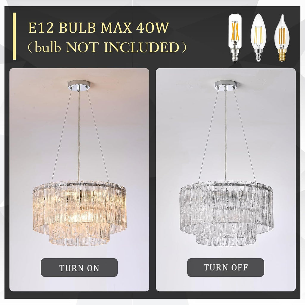 Modern Chrome Chandeliers, 20” 7-Light Crystal Glass Ceiling Pendant Light Fixtures Luxury Round Chandelier 2 Tiers Hanging Lighting for Dining Room Foyer Living Room Bedroom