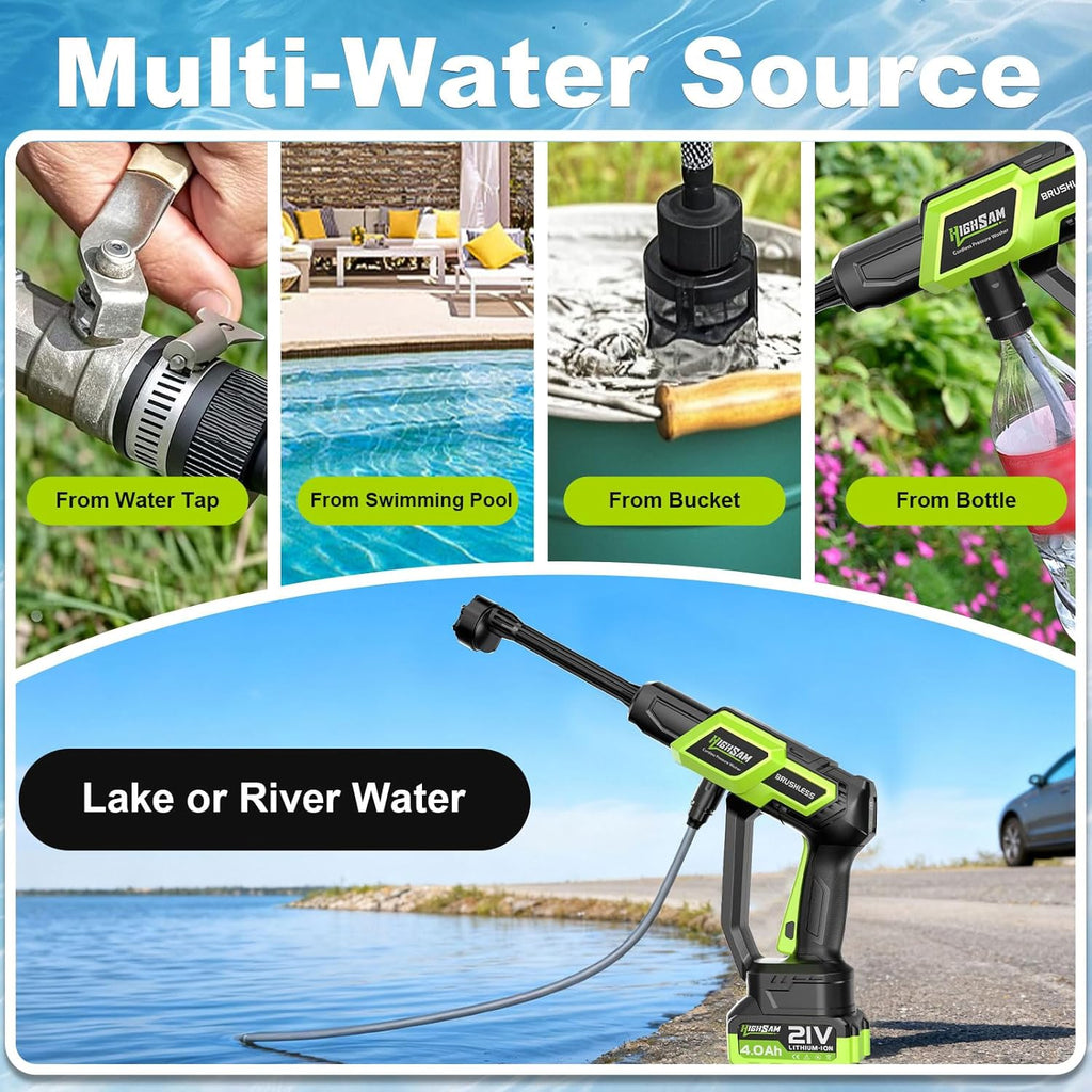 Cordless Portable Car Washer-Brushless Motor, 2X4000mAh Batteries & Fast Charger, 6-in-1 Nozzle, Extension Rod, 16.4FT Hose & Storage Case, Handheld Car Cleaning Tool for Car/Home/Patio & Garden