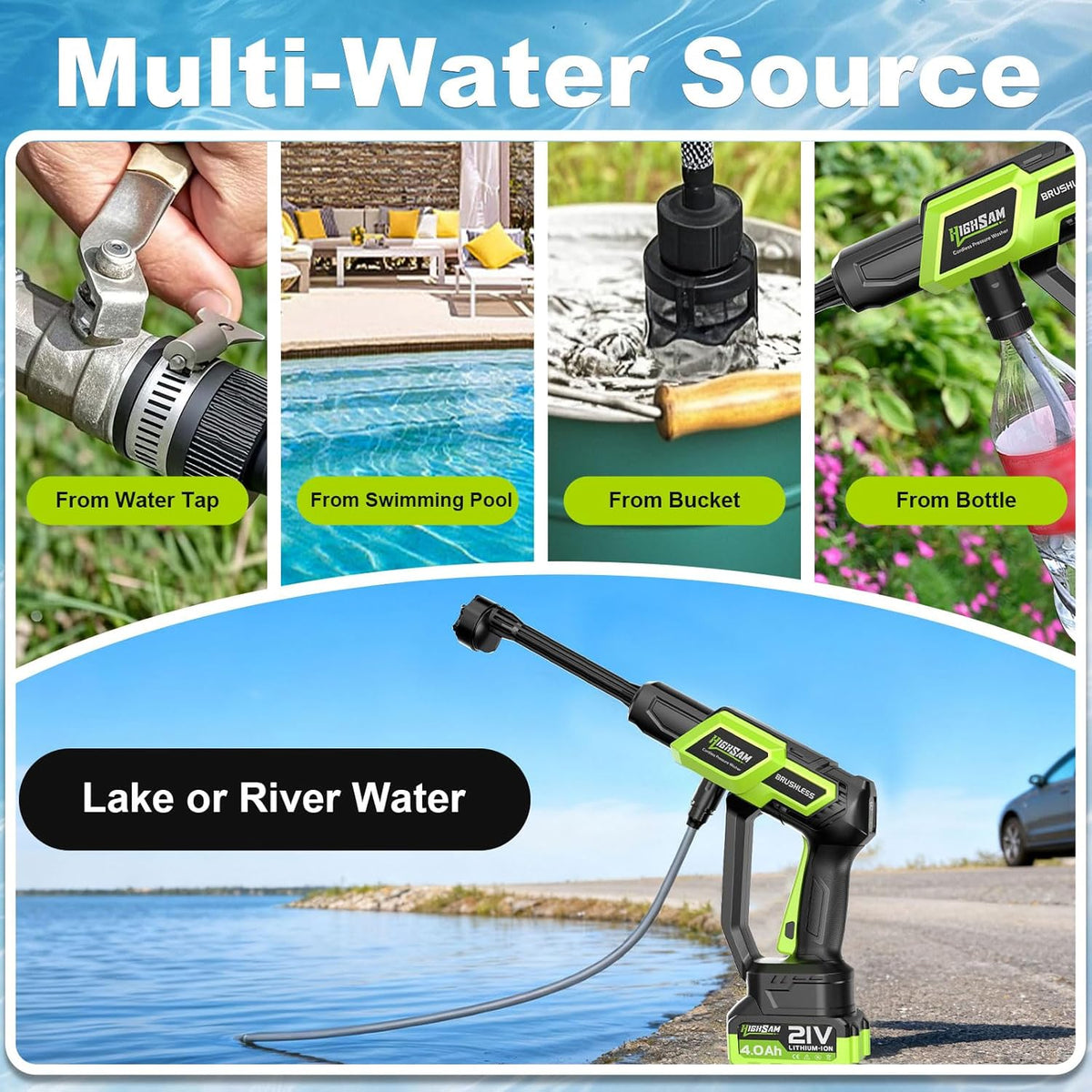 Cordless Portable Car Washer-Brushless Motor, 2X4000mAh Batteries & Fast Charger, 6-in-1 Nozzle, Extension Rod, 16.4FT Hose & Storage Case, Handheld Car Cleaning Tool for Car/Home/Patio & Garden