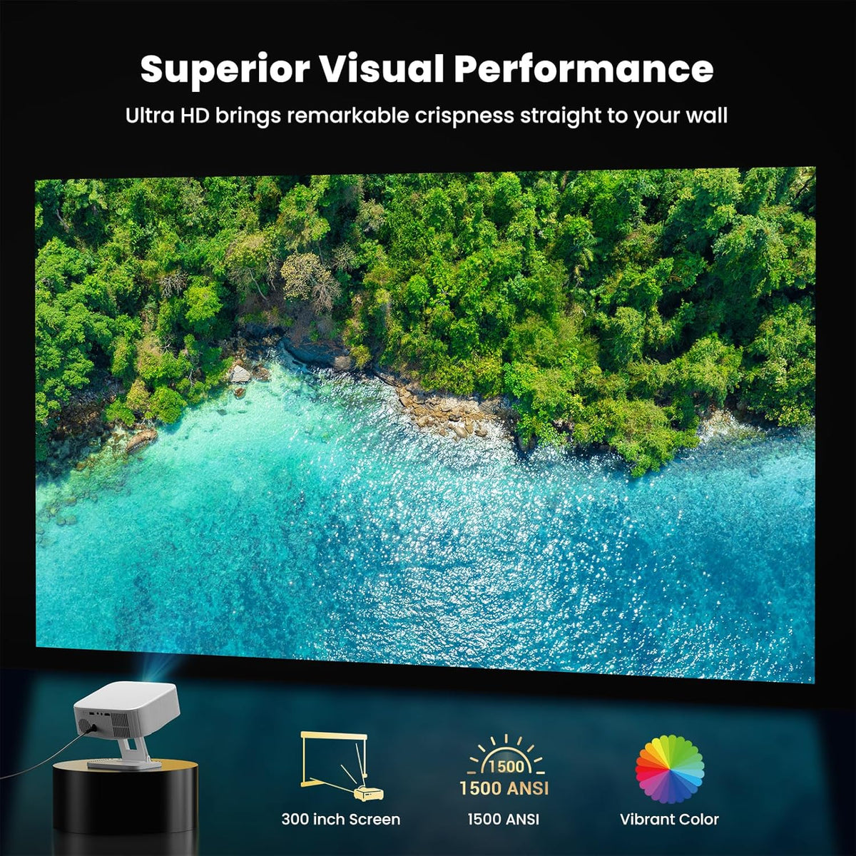 1500 ANSI/Built-in APPs Smart Projector with Wifi and Bluetooth: NICPOW Native 1080P Outdoor Projector, Compatible with Netflix, Auto Focus & Keystone, Portable Proyector for Home & Outdoor Use