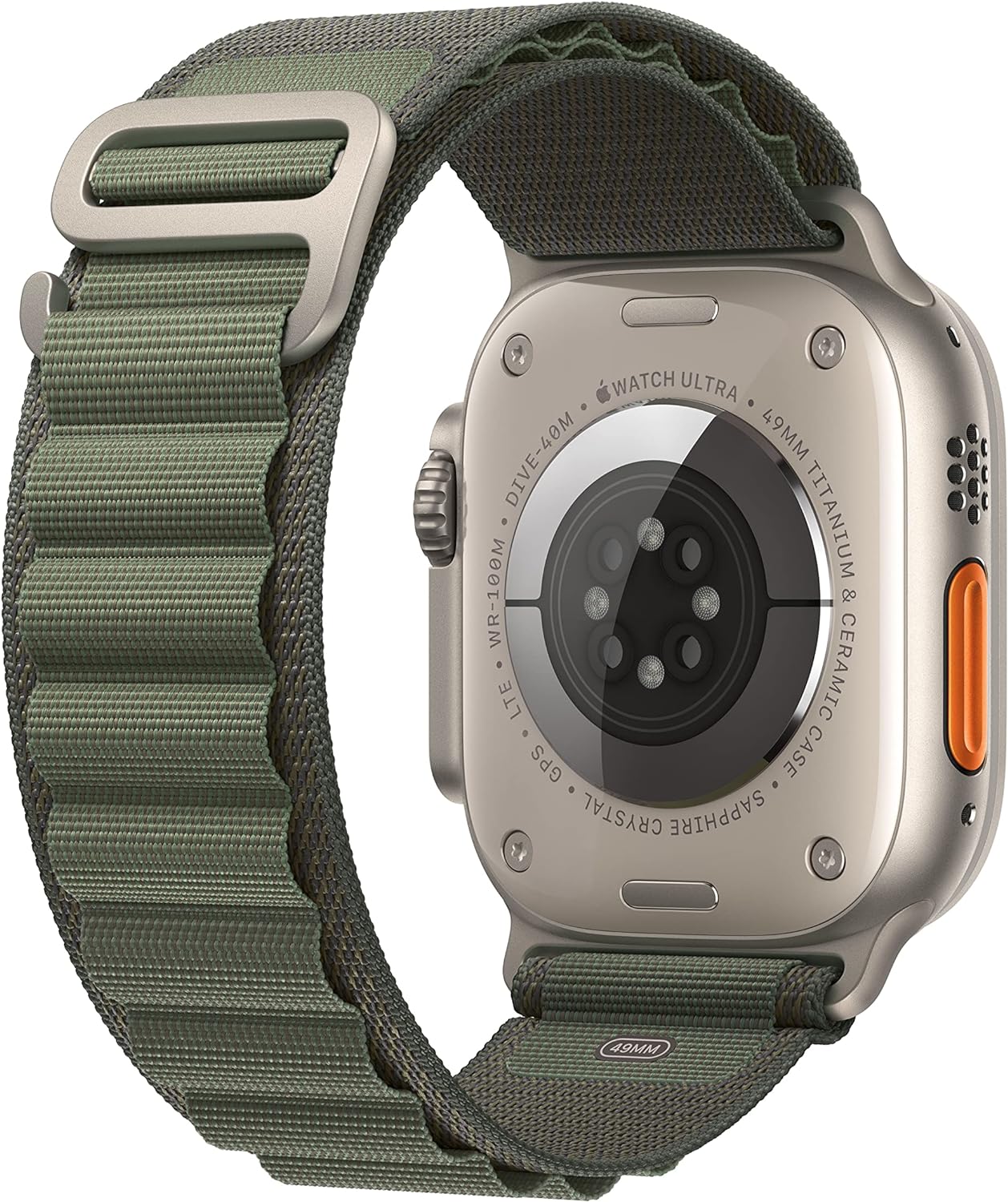 Apple Watch Ultra GPS + Cellular 49mm Titanium Case with Green Alpine Loop, Medium (Renewed)
