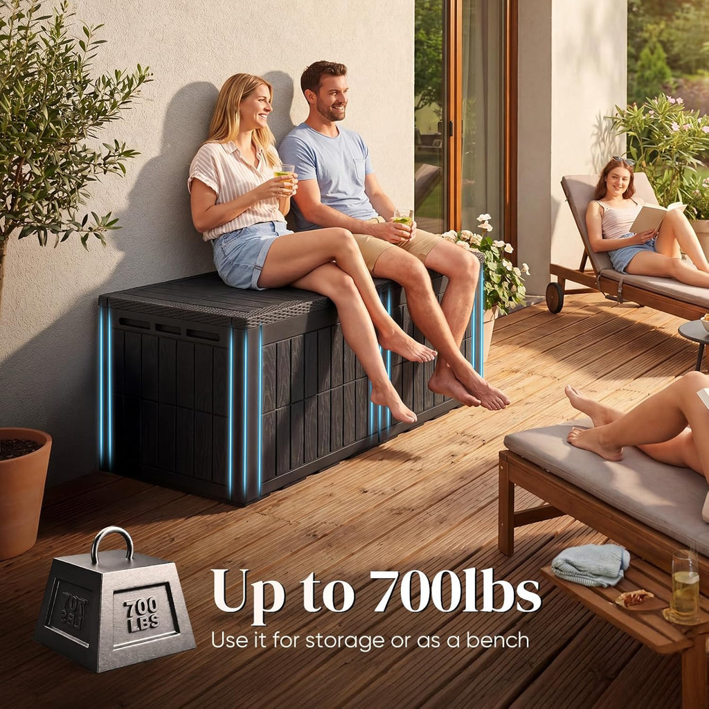 Quictent 220 Gallon Resin Deck Box, Weatherproof Waterproof Outdoor Storage Bench, Heavy Duty UV Resistant Lockable Container for Garden, Pool Supplies, Patio Cushions & Furniture Accessories