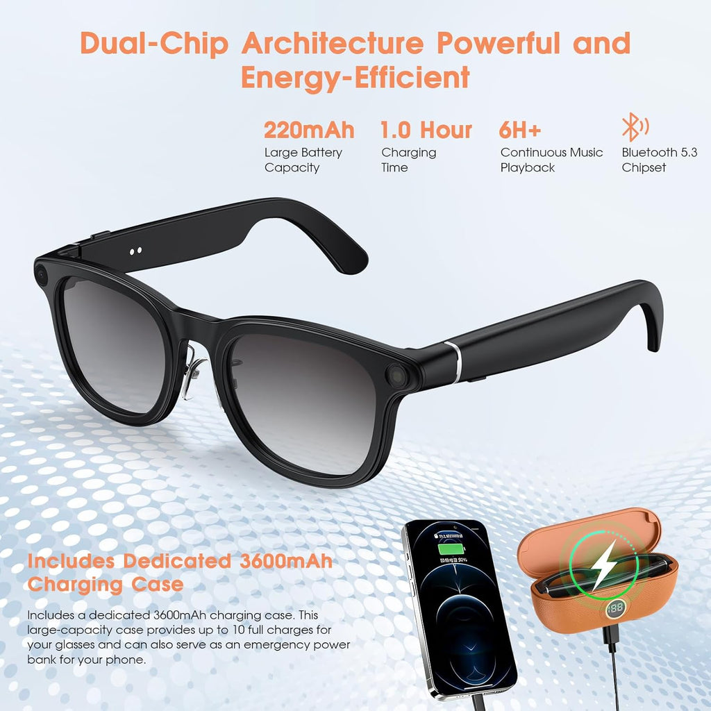 2026 AI Smart Glasses with Camera, 8MP Action Camera & 4K Video Recording Glasses with 3600mAh Charging Case, Photochromic Sunglasses, EIS Stabilization,Bluetooth Glasses for Men Women Cycling Working