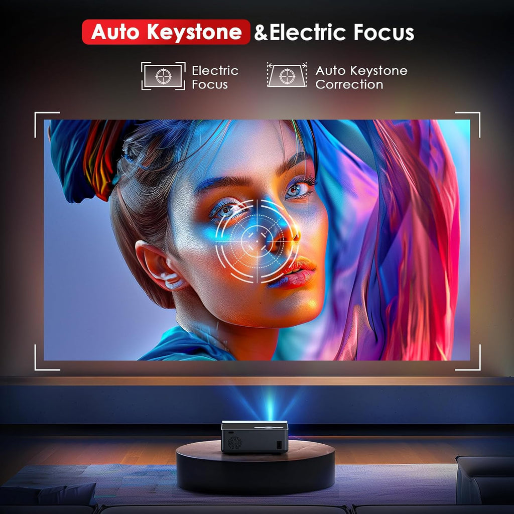 Electric Focus Projector with Wifi and Bluetooth, 22000L Auto Keystone Outdoor Projector 4K Support, JOWLURK Native 1080p Movie Projector for iOS/Android/TV Stick/HDMI/USB/Laptop/PS5