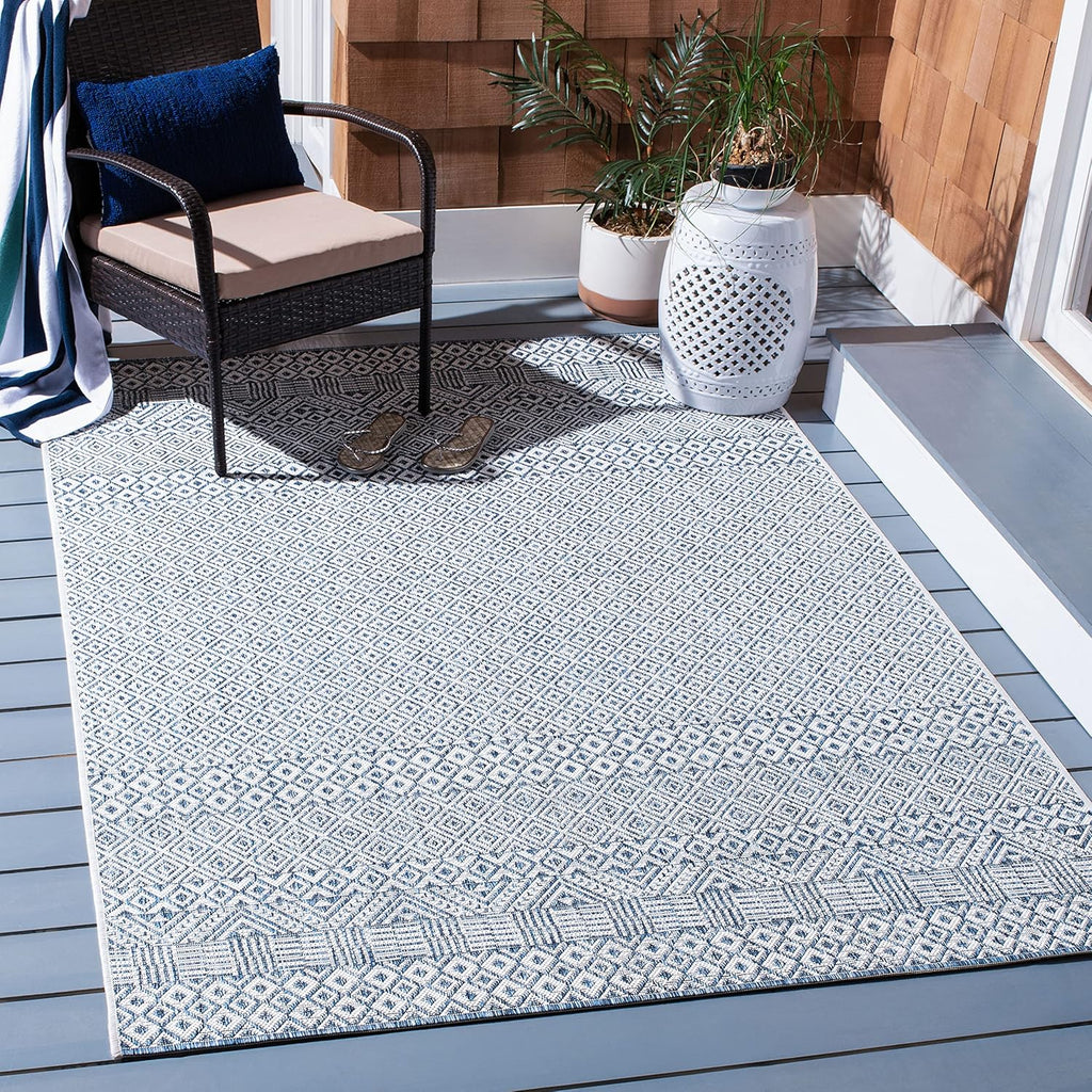 SAFAVIEH Washable Rug Outdoor Courtyard Collection - 9' x 12', Blue & Navy, Non-Shedding & Easy Cleaning, Ideal for Patio, Backyard, Mudroom (CY8235-53412)