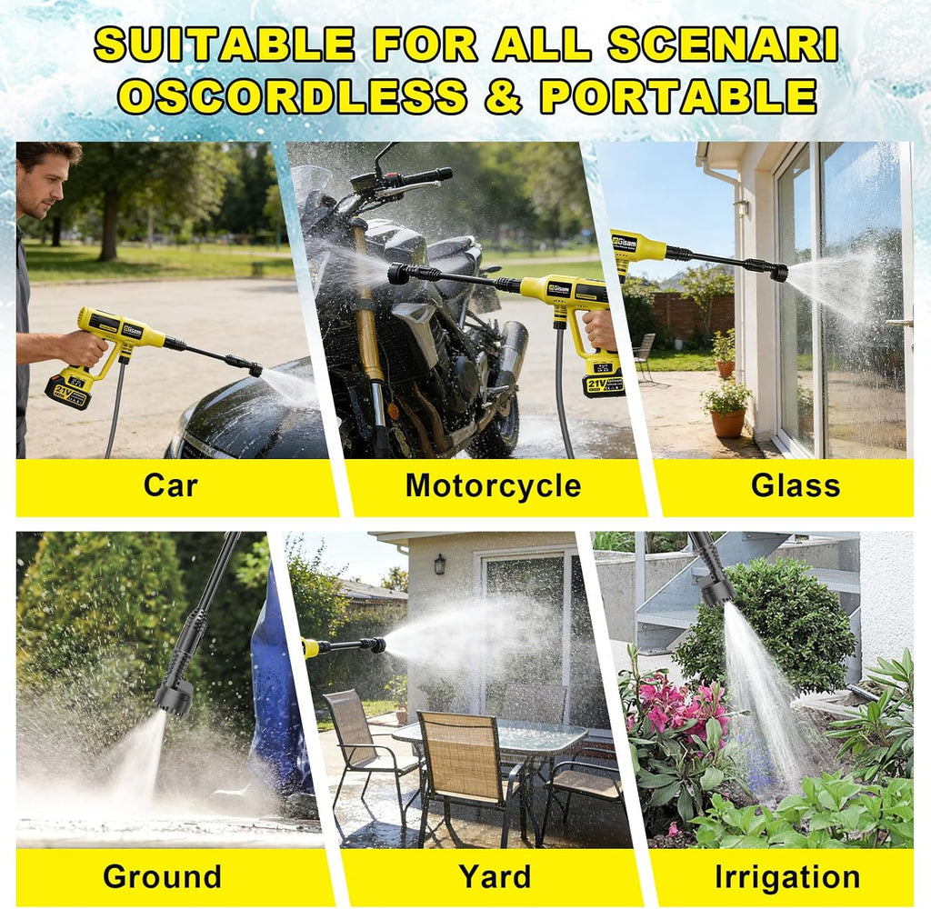 Cordless Portable Washer, Brushless Motor, 4 Speed Modes, 6-in-1 Swivel Nozzle, 2 x 4.0 Ah Batteries, 5 m Hose, Lightweight Handheld Car Washer for Home, Garden