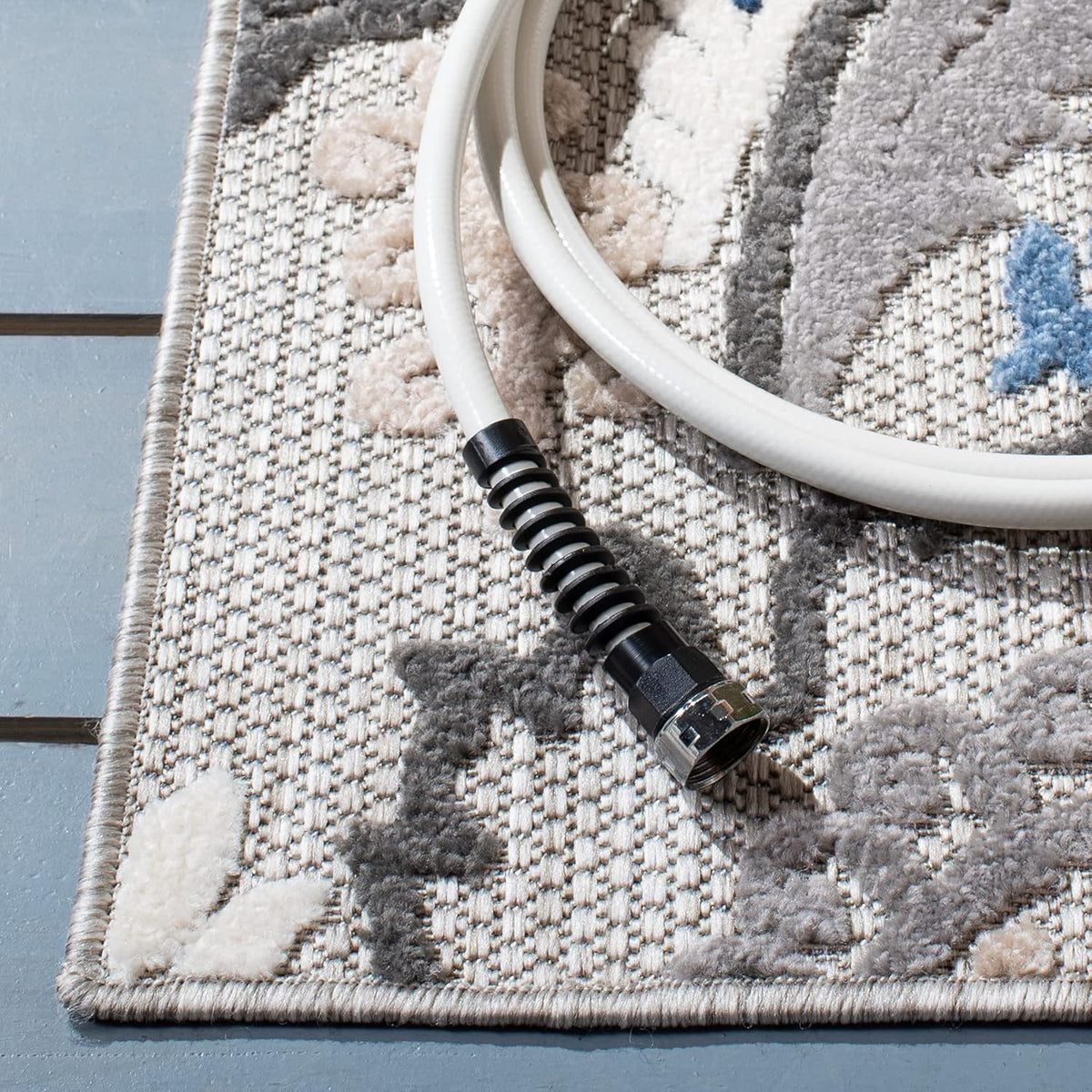 SAFAVIEH Washable Rug Outdoor Cabana Collection - 10' x 14', Grey & Blue, Non-Shedding & Easy to Clean, Ideal for Patio, Backyard, Deck, Mudroom (CBN305F)