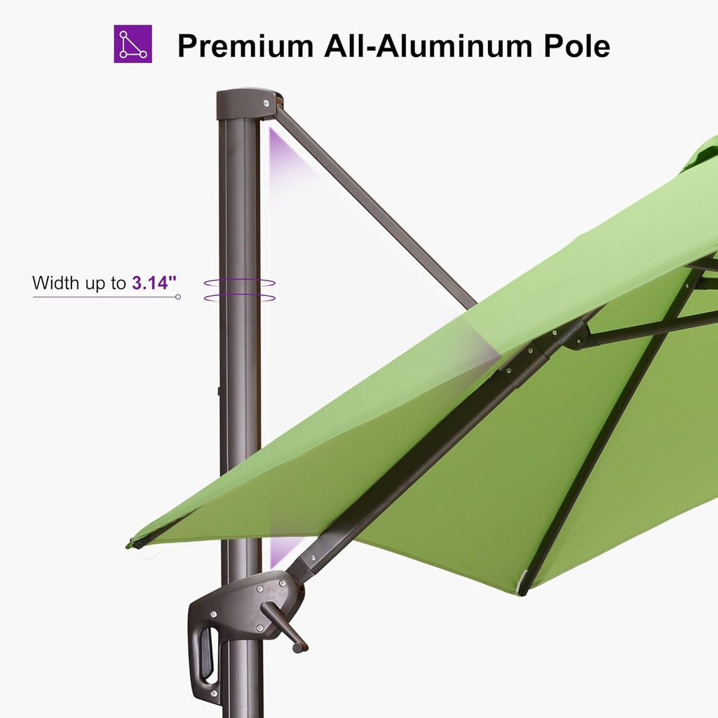 PURPLE LEAF 10' X 10' Patio Cantilever Umbrella with Base Included Antique Bronze Square Outdoor Umbrella with 360° Rotation and Aluminum Offset Hanging for Garden Backyard Pool, Green