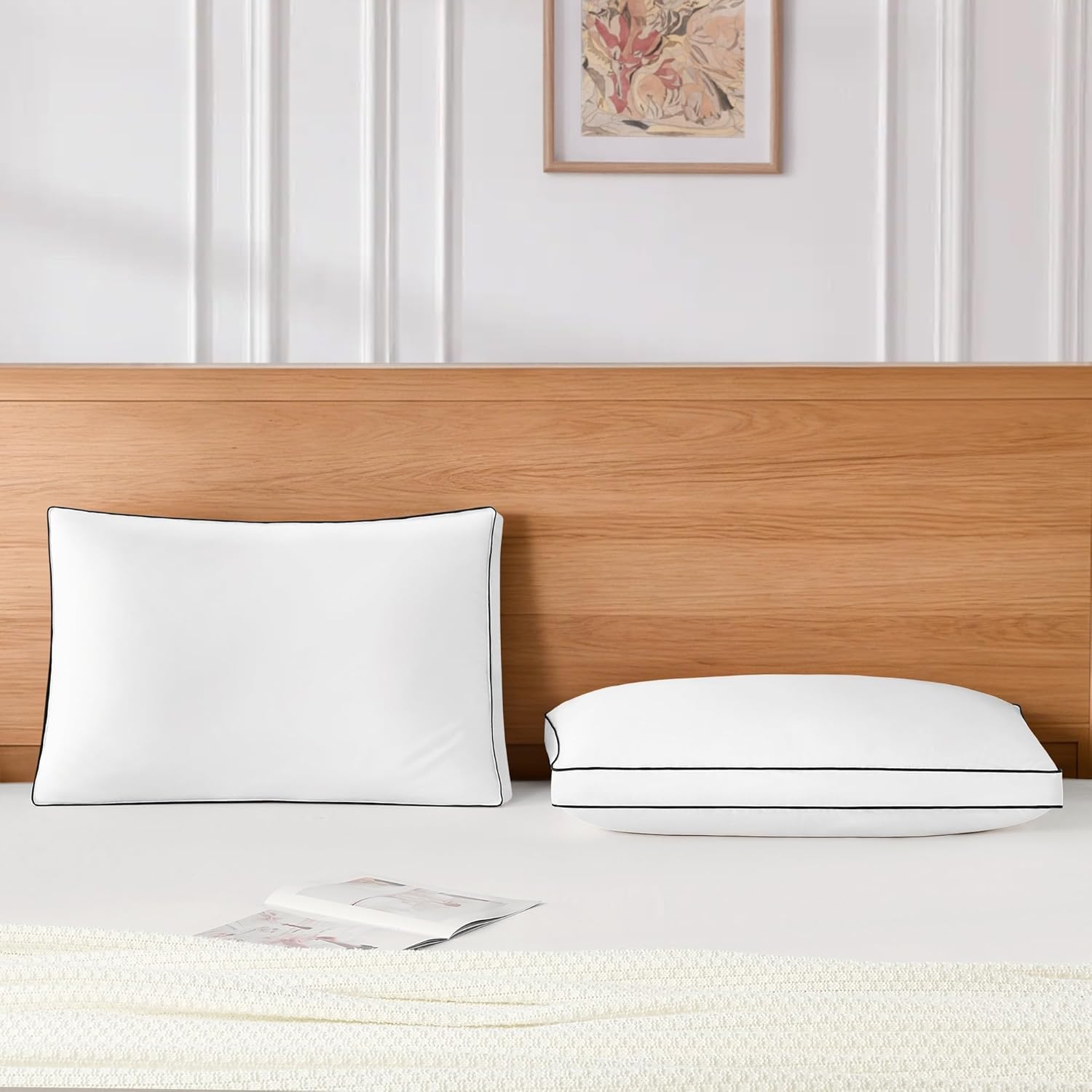 DOWNSTORIA Goose Feather Down King Bed Pillows 2 Pack, Luxury Hotel Collection Pillows Set of 2 with Gusset, Down Surrounded Pillow for Side and Back Sleepers, Gusseted Fluffy Pillows 20x36 in.