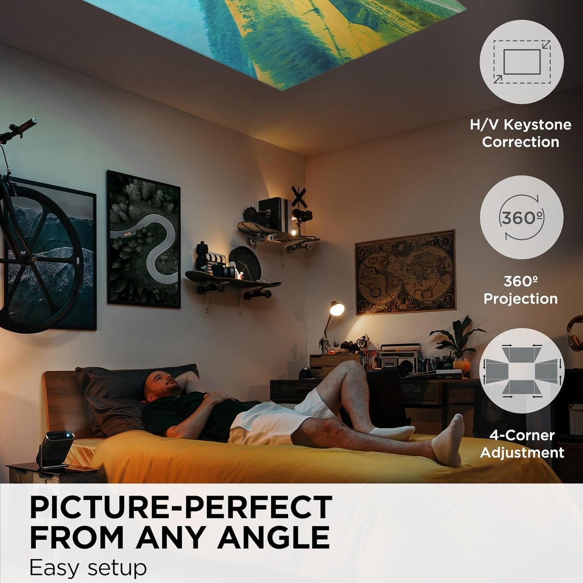 ViewSonic M1X Portable LED Projector, 360-Degree Projection and Smart Stand for Easy Setup, Harman Kardon Audio, Built-In Battery, H/V Keystone, 4-Corner Adjustment, Bluetooth, Wi-Fi, USB-C, and HDMI