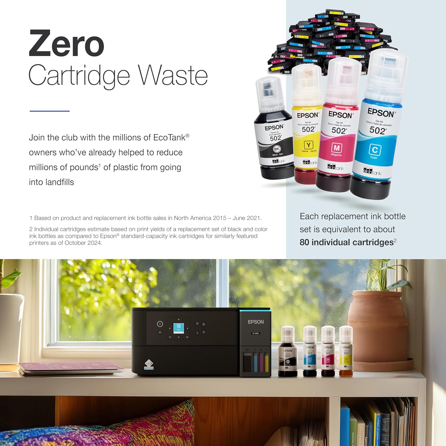 Epson EcoTank ET-2980 Wireless All-in-One Color Supertank Printer with up to 3 Years of Ink Refillable Tanks, Perfect for Home, 15 PPM, 1.44" Colorful Screen, Auto 2-Sided Printing - Black