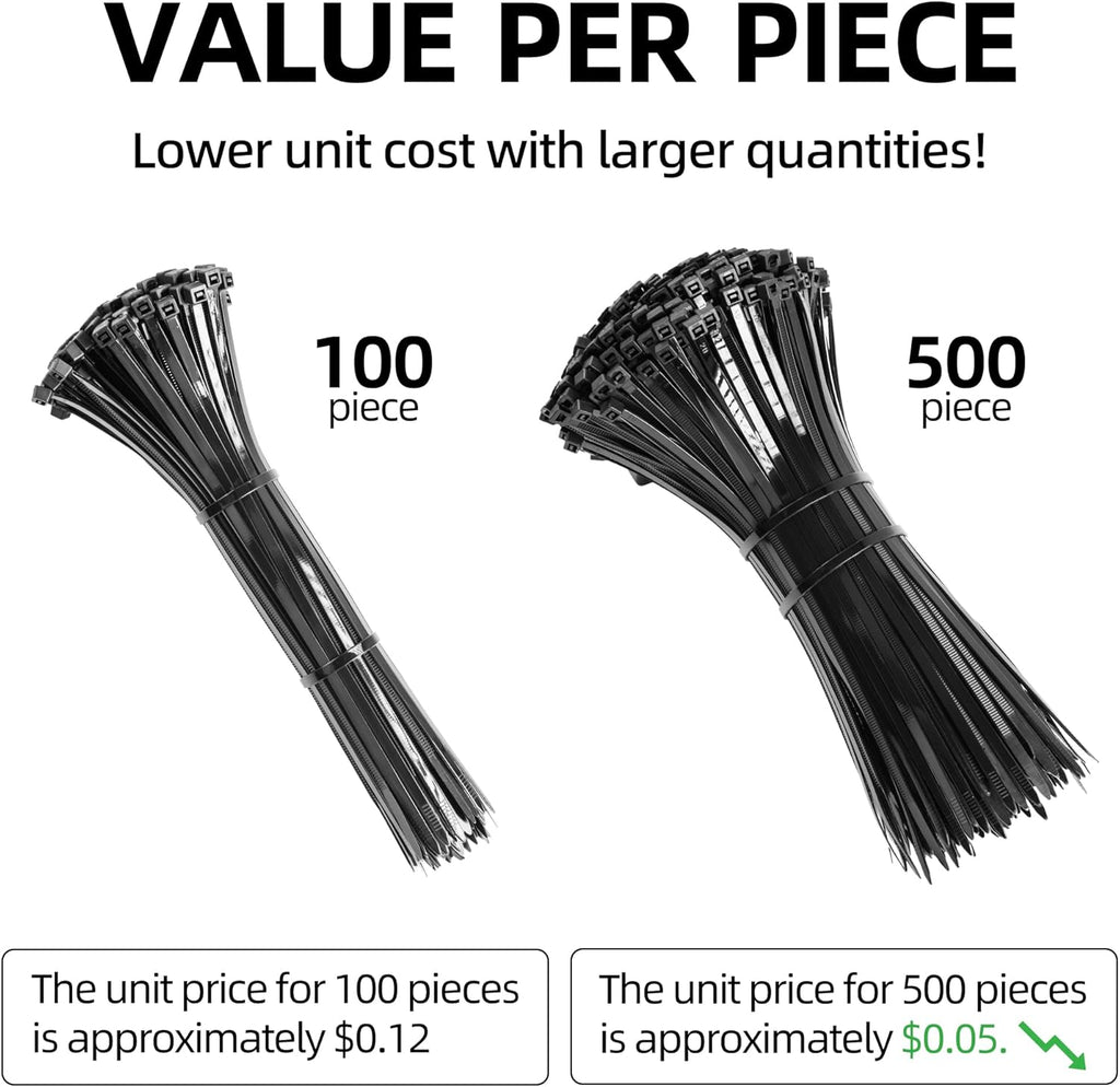 Zip Ties 12 Inch,Black Zip Ties 100 Pack,60lbs Tensile Strength,UV Resistant,Flame Retardant,Self-locking Cable Ties for Indoor and Outdoor Use