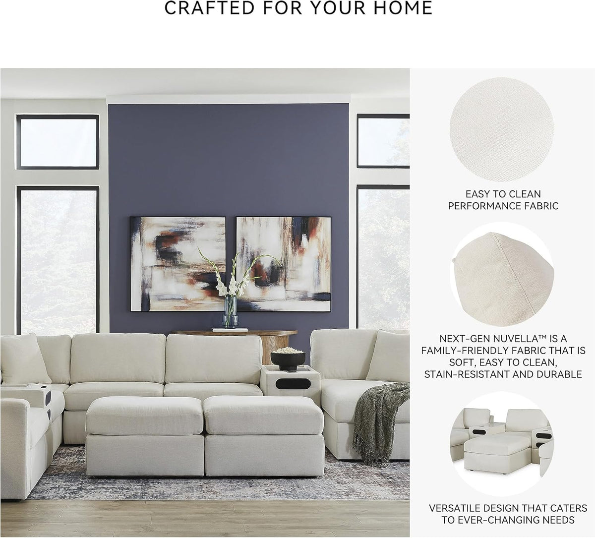 Signature Design by Ashley Modmax Modern Stain Resistant Oversized Accent Ottoman with Foam Cushion, Beige
