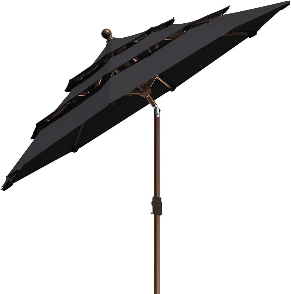 EliteShade USA 10-Year-Non-Fading 9ft 3-Tier Market Patio Umbrella, Commercial Grade Outdoor Table Umbrella with Crank Open, Windproof & UPF 50+ UV Protection, Heavy Duty Ventilation for Garden, Deck, Pool, Backyard, Beach & Bistro, Black