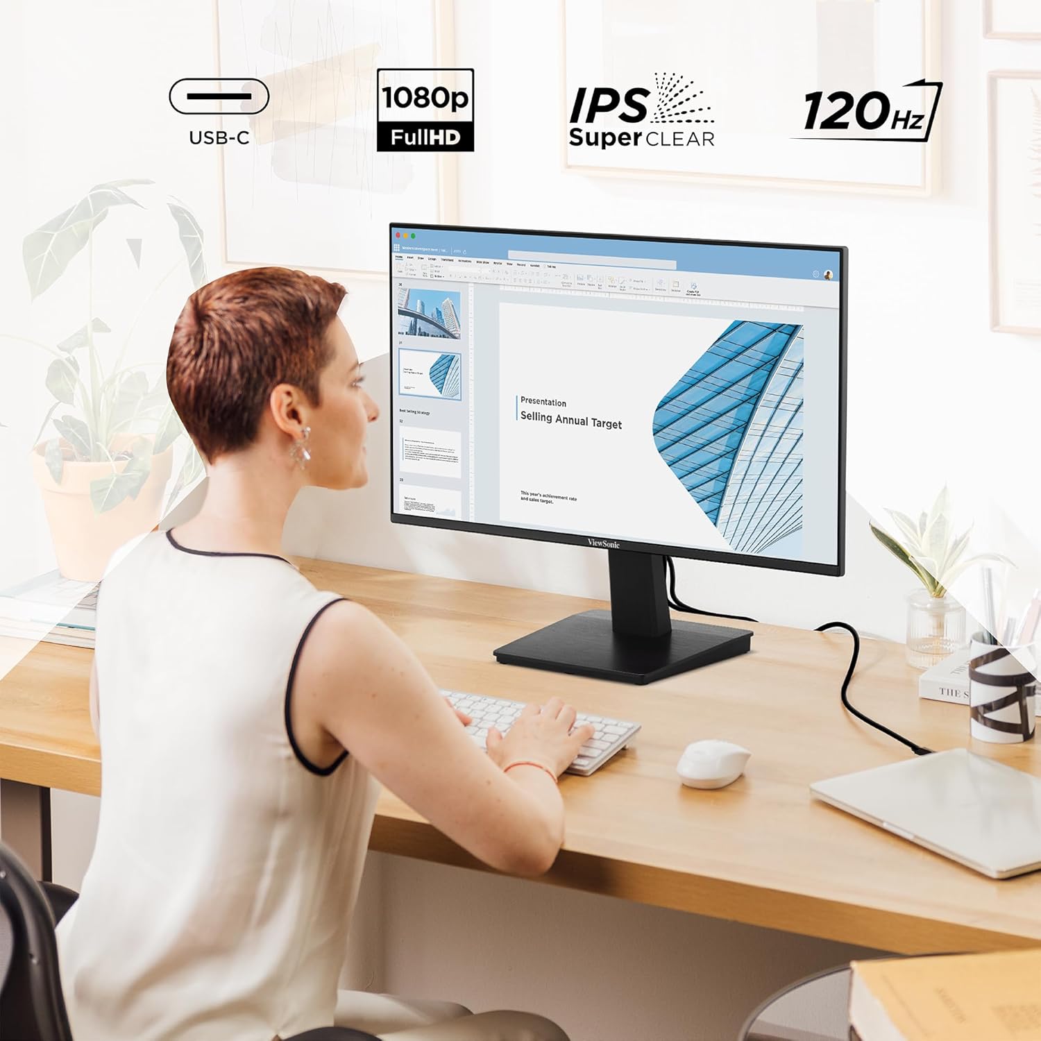 ViewSonic VA2448-MHU 24 Inch 1080p Monitor, IPS Display with 120Hz for Everyday Productivity, Variable Refresh Rate for Home and Office, HDMI, VGA, and USB C Inputs