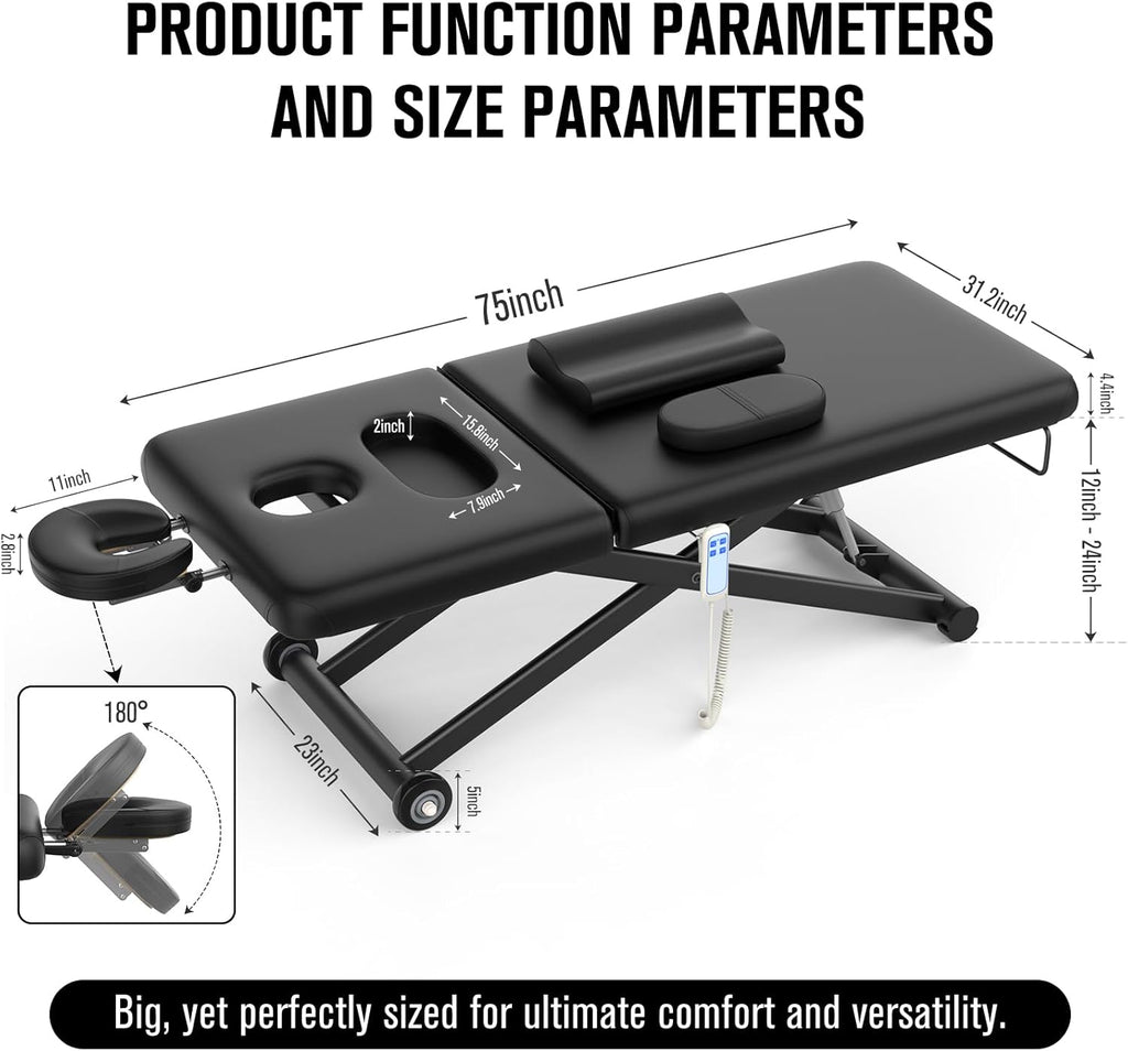 Dolonm Electric Massage Table, Heavy Duty Electric Lift and Electric Backrest 2 Motor Adjustable for Treatment/Medical Spa/Facial Bed/Beauty Bed/Massage Bed and More - 31.2 Wide x 75 Long, Black