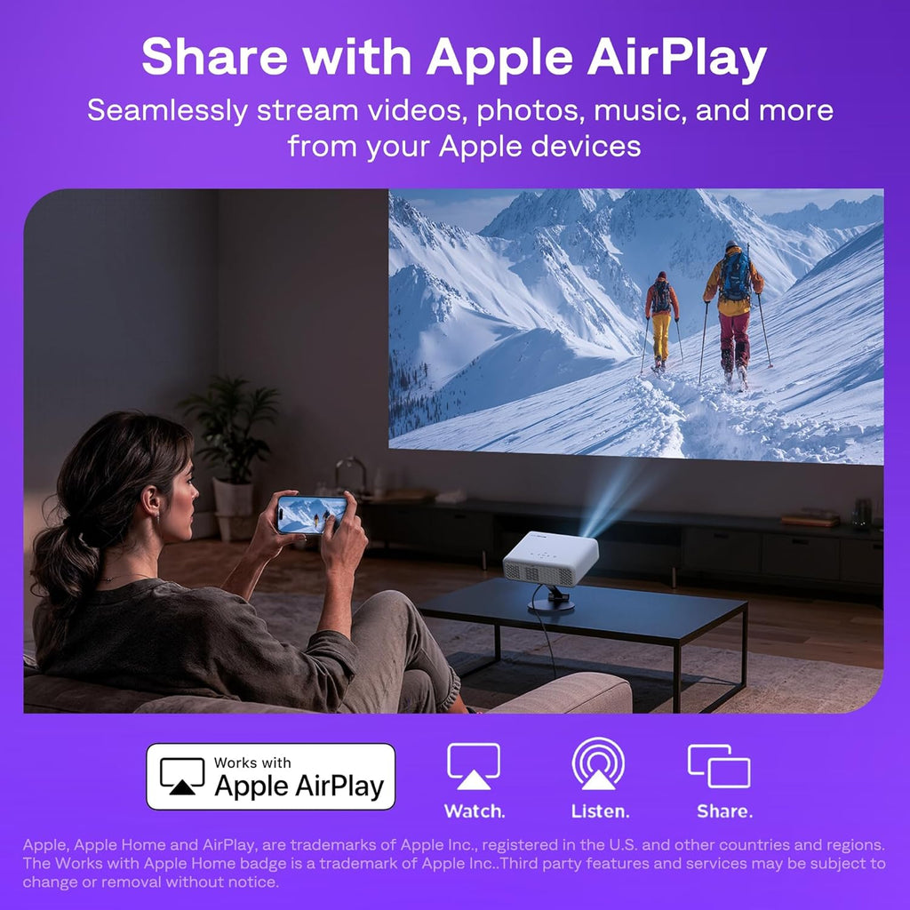Aurzen Roku TV Smart Projector with Wifi and Bluetooth, Roku Streaming Experience Built-in, 1080P FHD, DoIby Audio, Auto Focus & Keystone, Zoom, Movie Portable Outdoor Mini Projector, White