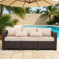 Rattan Star Outdoor Furniture Couch 3 Seater Sofa Outdoor Brown Wicker Sofa Deep Seat High Backrest Patio Couch with Non-Slip Cushions Waterproof Cover, Khaki