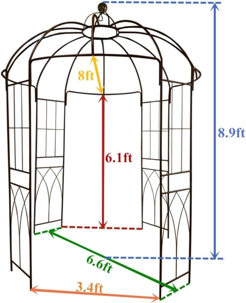 OUTOUR French Style Birdcage Shape Heavy Duty Gazebo,9'Highx 6'6" Wide,Pergola Pavilion Arch Arbor Arbour Plants Stand Rack for Wedding Outdoor Garden Lawn Backyard Patio,Climbing Vines,Roses
