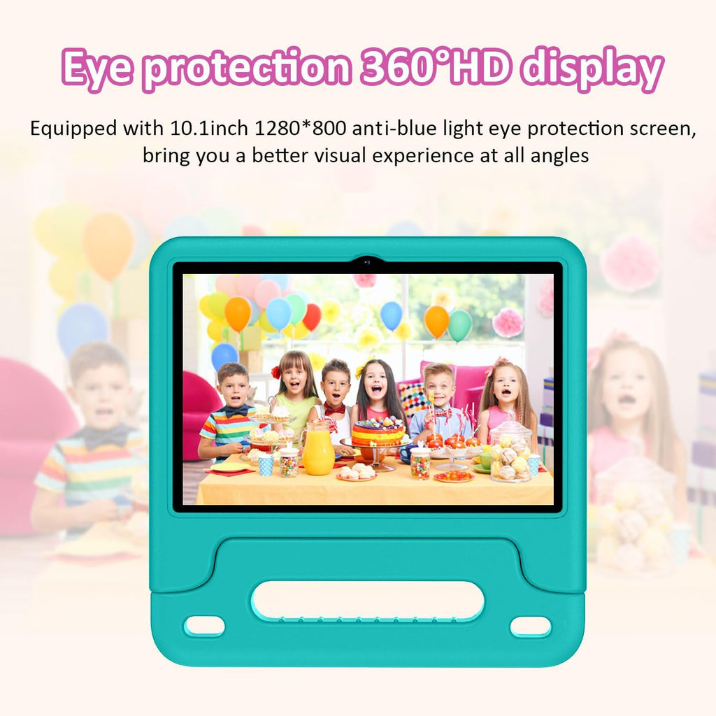WXUNJA Android 15 Kids Tablet, 2025 Upgraded 10.1 Inch Tablets with Octa-core Processor, 6000mAh Battery, Kid Space, Parental Control,Pre-Loaded Kids Apps, 2.4/5GHZ Dual WiFi, Case Included, Green