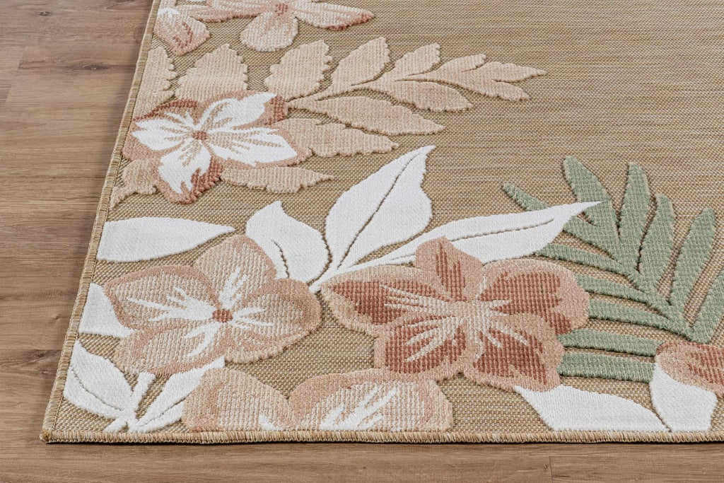 Outdoor Rug 9x12 Washable Area Rugs Indoor Outdoor Carpets Beige Border Floral Non Shedding Waterproof Easy Clean Patio Deck Porch Living Room Bedroom Garden RV (9 X 12 Beige)