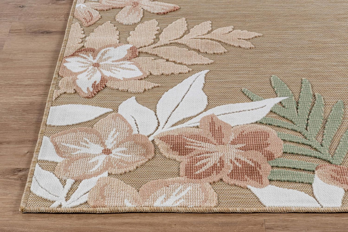 Outdoor Rug 9x12 Washable Area Rugs Indoor Outdoor Carpets Beige Border Floral Non Shedding Waterproof Easy Clean Patio Deck Porch Living Room Bedroom Garden RV (9 X 12 Beige)