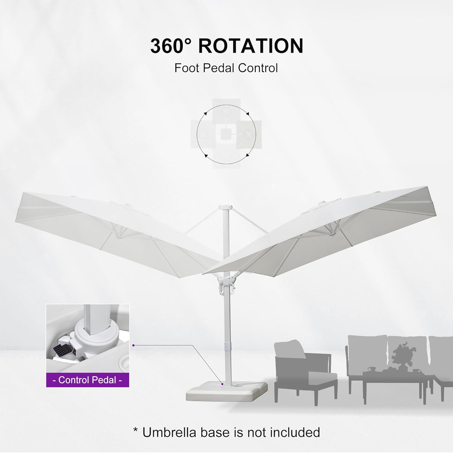 PURPLE LEAF 9 FT Patio Umbrella Outdoor White Cantilever Umbrella Aluminum Square Outdoor Offset Umbrella Hanging Windproof with 360° Rotation for Garden Deck Pool, White