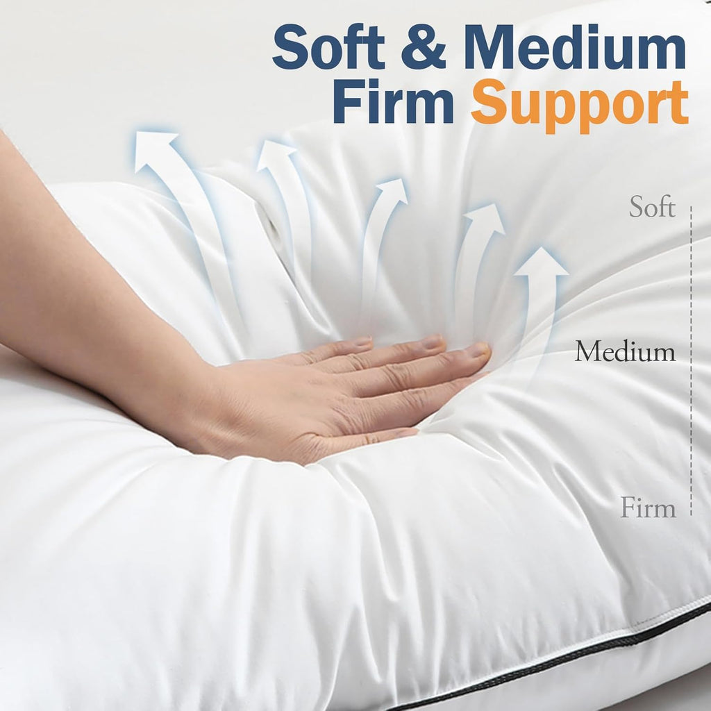 BPC Luxury Hotel Goose Feather Down Pillows Queen Size Set of 2, Medium Firm Bed Pillows for Sleeping, Organic Cotton Cover, Soft Yet Supportive Down Alternative Surround, RDS Certified, White 20"x30"