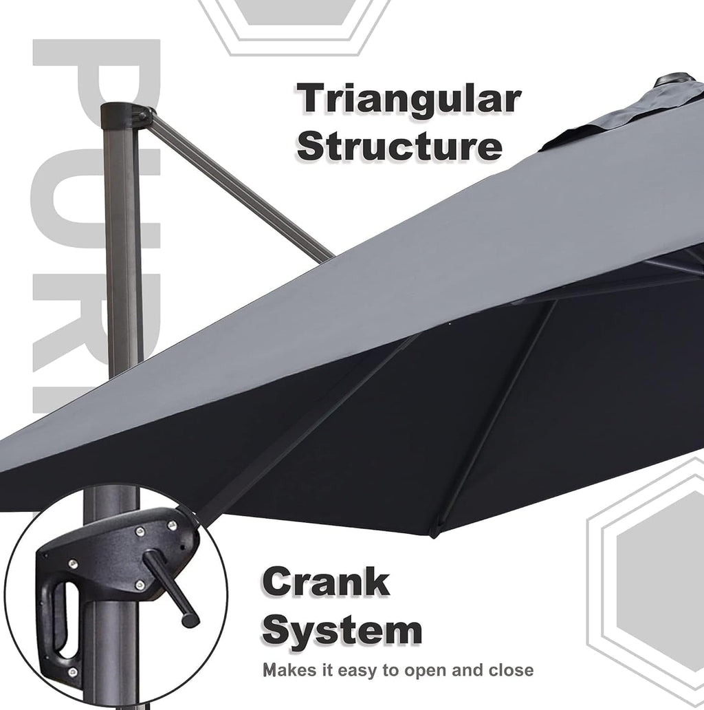 PURPLE LEAF 9' X 11.5' Patio Umbrella with Base Rectangle Cantilever Umbrella Outdoor Offset Umbrella with 360-degree Rotation for Garden Deck Pool Patio Light Grey
