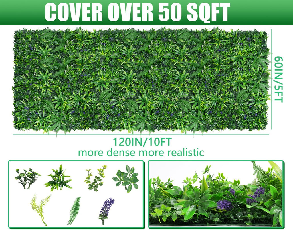 Grooy Artificial Boxwood Roll Panels, Grass Wall Panels 60"x120"(50 SQFT), Privacy Hedge Fence Screen with UV Protection, Fake Greenery Backdrop for Indoor Wedding and Outdoor Garden Backyard