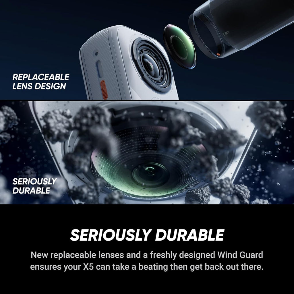 Insta360 X5 Satin White - Waterproof 8K 360° Action Camera, Leading Low Light, Invisible Selfie Stick Effect, Rugged and Replaceable Lens, 3-Hour Battery, Built-in Wind Guard, Stabilization