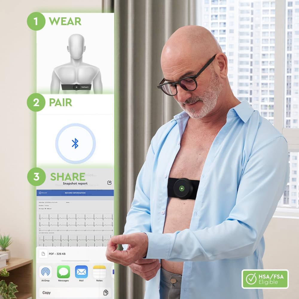 Bioheart | 24/7 Continuous Heart Monitor | No Prescription Needed | Smart Wearable | Chest Strap | One Month Subscription Included
