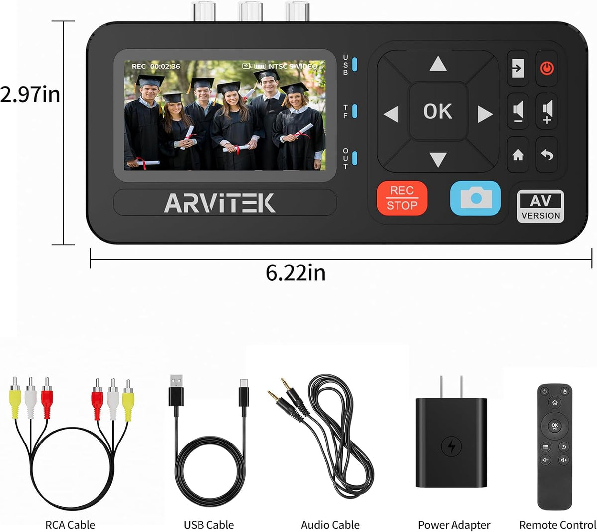 VHS to Digital Converter w/3" Screen, Video to Digital DVD Converter Machine w/Remote, HDMI Loop Out, Record Video/Audio from VHS, VCR, DVR, AV, RCA, Hi8, Camcorder, Game Consoles, Plug&Play