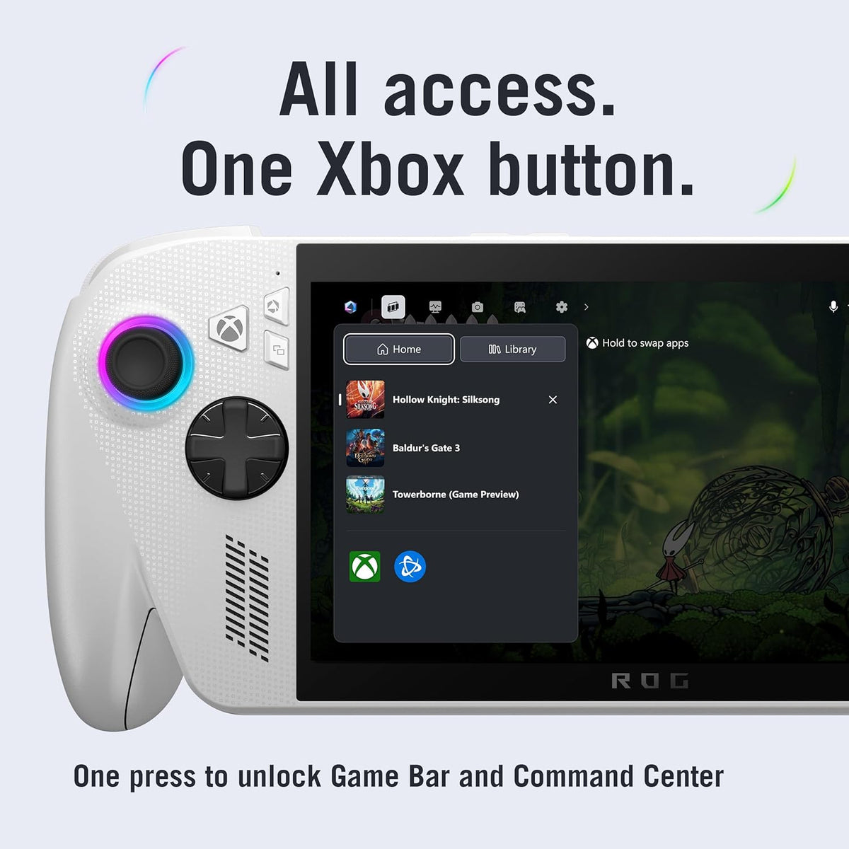ASUS ROG Xbox Ally Gaming Handheld 7" 120Hz Touchscreen IPS Display (AMD Ryzen Z2 A, 16GB LPDDR5X, 1TB SSD, AMD RDNA 2 Graphics, Fingerprint, WiFi 6E, Bluetooth 5.4, Win 11 Home) /w DKZ Hub