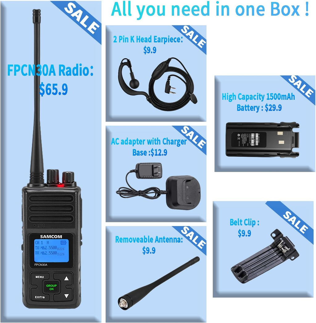 SAMCOM 5W High Power Two Way Radio,Heavy Duty Walkie Talkies for Adults Long Range with Earpieces,Professional UHF 2-Way Radio Rechargeable with 1500mAh Battery and Charger,9 Packs