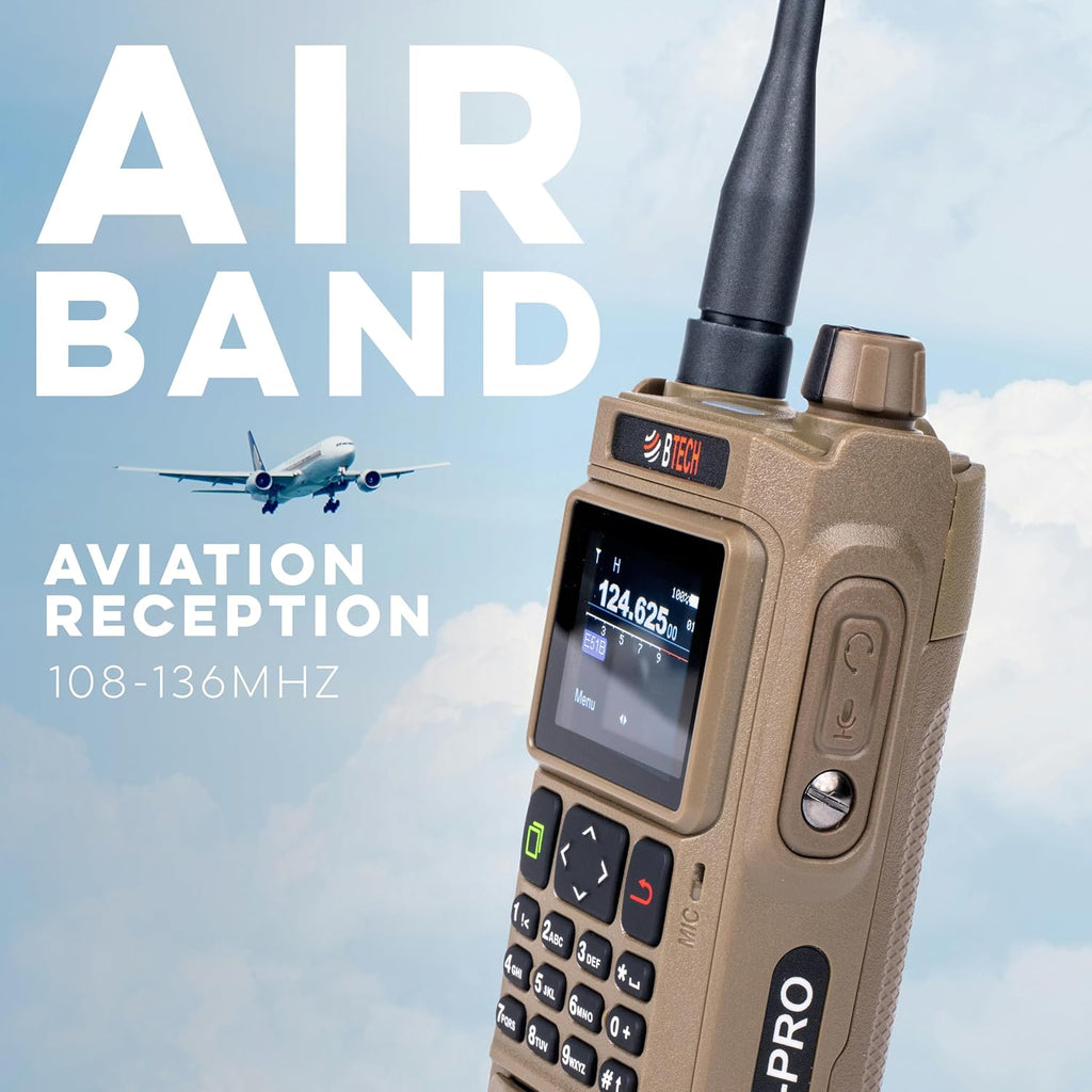 BTECH UV-PRO (TAN) IP67 Dual Band VHF/UHF Two-Way Radio - APRS, Bluetooth, GPS, Text Messaging, Aviation Band Scanner, NOAA Weather Alerts, USB-C Rechargeable Battery