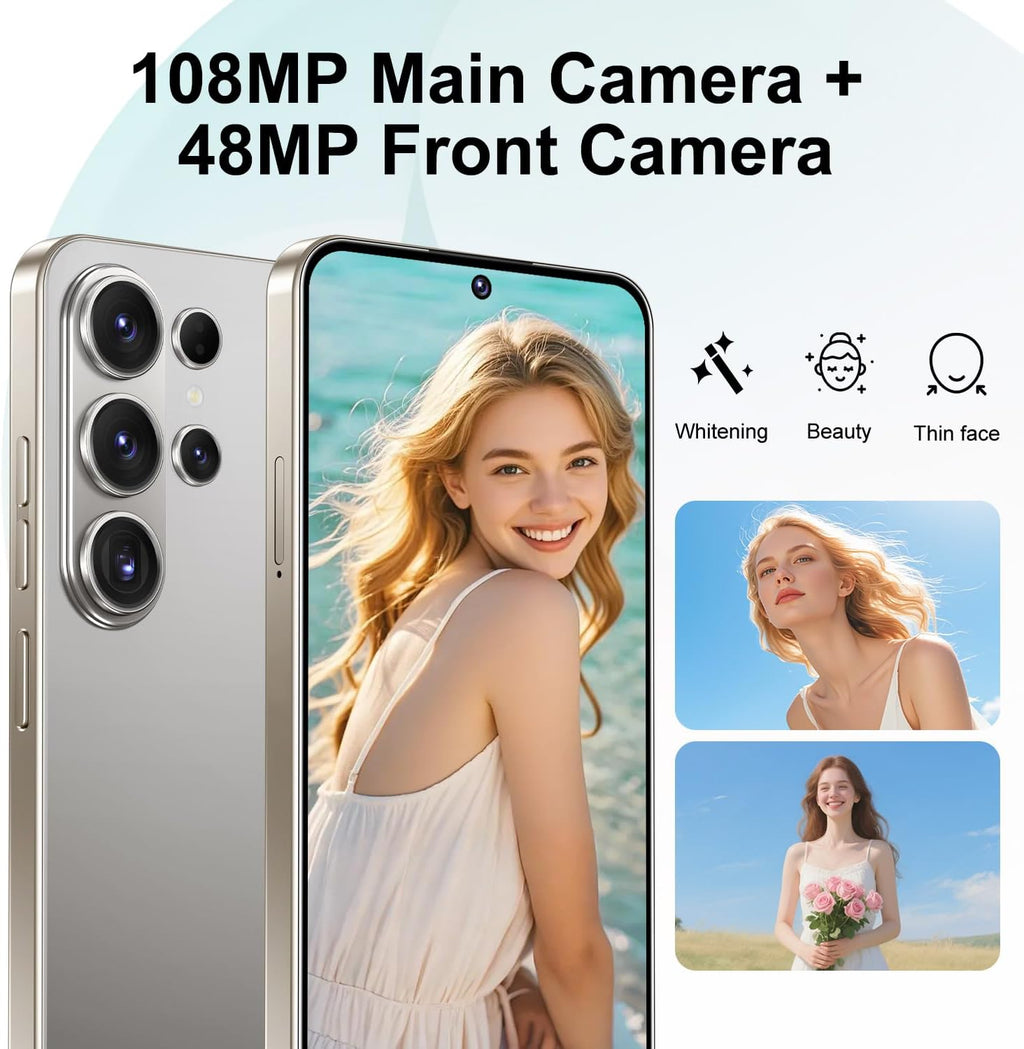 Unlocked Phone I26 Ultra Android Phone 10-core 12GB+512GB Cell Phone 7 inch HD Screen Mobile Phone 108MP+48MP Camera 6800 mAh Extra Large Battery 5G Dual SIM (Gray)